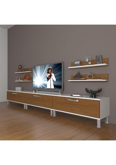 Decoraktiv Eko 270r Slm Krom Ayaklı Tv Ünitesi Tv Sehpası Beyaz - Ceviz