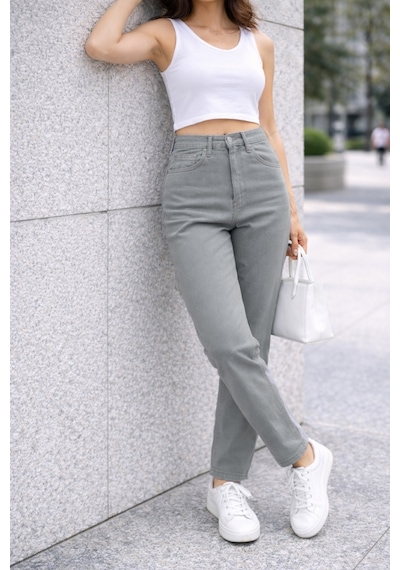 Cedy Denim Kadın Yüksek Bel Soho Boyfriend Jean C599 Taş Rengi