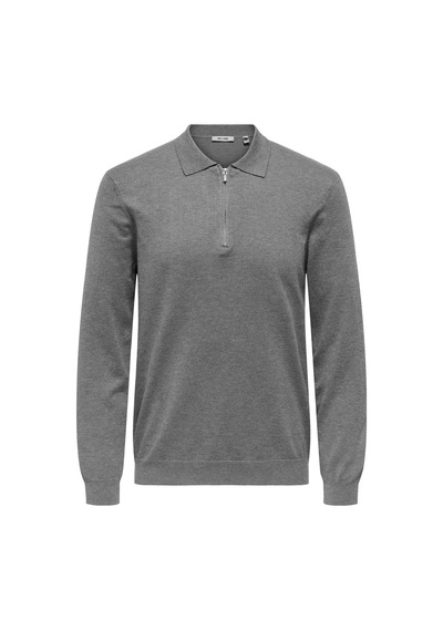 Only & Sons Onswyler Lıfe Reg 14 Half Zıp Polo Knıt Erkek Gray Kazak - 22034225 Gri