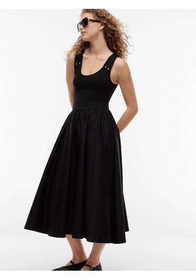 Tommy Hilfiger 5x2 Rıb Mıx Medıa Dress Kadın Siyah Elbise - Ww0ww49939