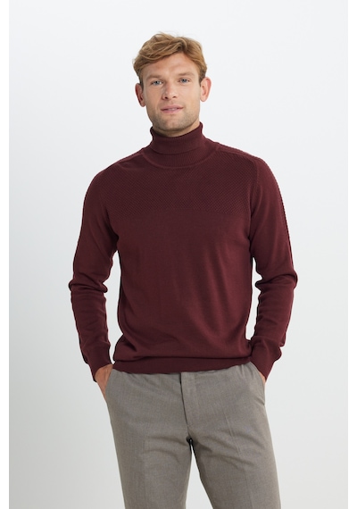 AC&Co / Altınyıldız Classics Erkek Bordo Pamuklu Standart Fit Normal Kesim Tam Balıkçı Yaka Jakarlı Triko Kazak Bordo