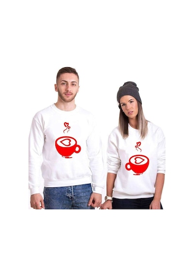 Tshirthane Sıcacık Aşk Sevgili Kombinleri Unisex Sweatshirt Kırık Beyaz