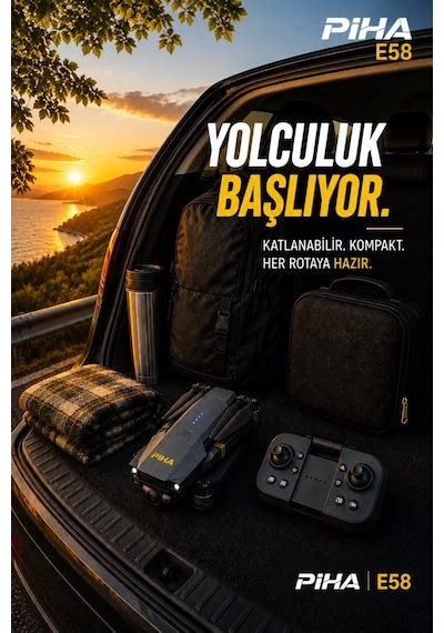 Piha E58 DRONE Yeni Fırçasız Motor 2 Batarya İle 30 DK Uçuş Süresi Hd 720p Çift Kameralı Taşıma Çantalı