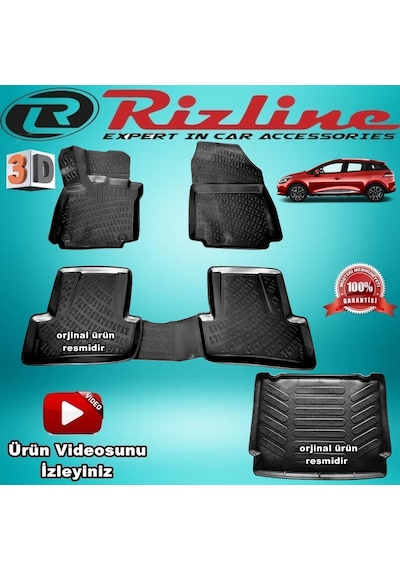 Clio 4 Stw 3D Paspas + Bagaj Havuzu Siyah 2013-2019 Arası Rizline N11.7340