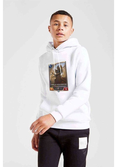 Tshirthane Yone El Cazavientos Baskılı Unisex Çocuk Kapüşonlu Beyaz Sweat Beyaz
