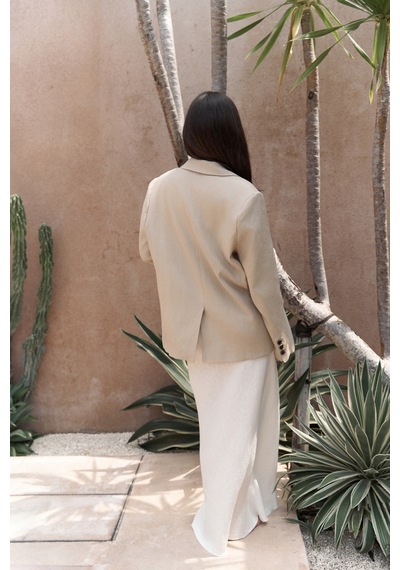 Mai Studios Co. Brenna Bej Keten Blazer Bej