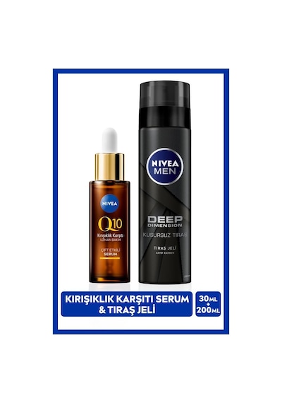 Men Erkek Tıraş Jeli Deep Dimension 200ml Ve Q10   Çift Etkili Cilt Serumu 30ml