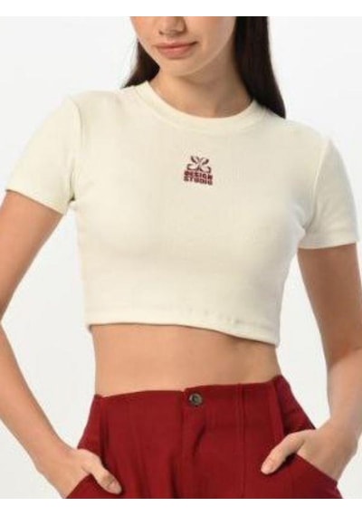 Zekids Kız Çocuk Fitilli Crop Kapri Şort T-shirt Tasarım Takım-15524 Bordo