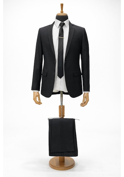 Erkek İtalyan Kesim Regular Fit Takım Elbise - 7482 Siyah