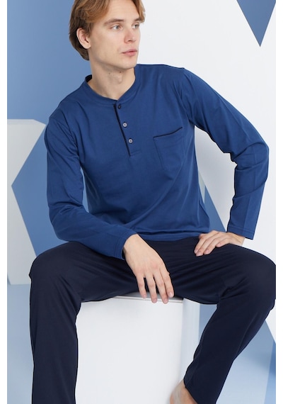 Kly Erkek Uzun Kol Midi Yaka İndigo Pijama Takımı C9t2n5o0 001