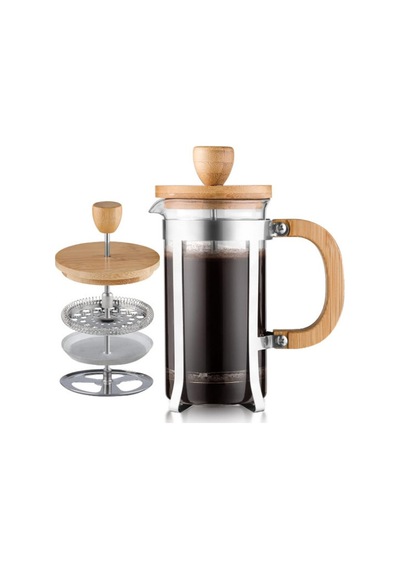 Ahşap Detaylı 600 Ml Cam French Press Sarı
