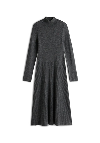 Tommy Hilfiger Soft Wool Ls Mock-nk, P4e Gri Kadın Elbise