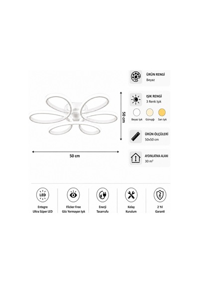 Niva Led Plafonyer Avize 3 Renk Kumandalı Beyaz