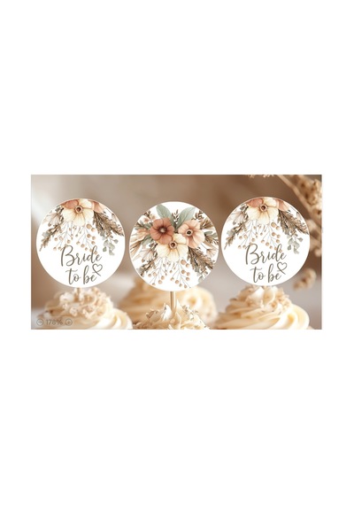 15adet Cupcake Kürdanı Bohem Çiçekli Bride To Be Gelin Oluyor Düğün Kına Gecesi Bekarlığa Veda Süsü