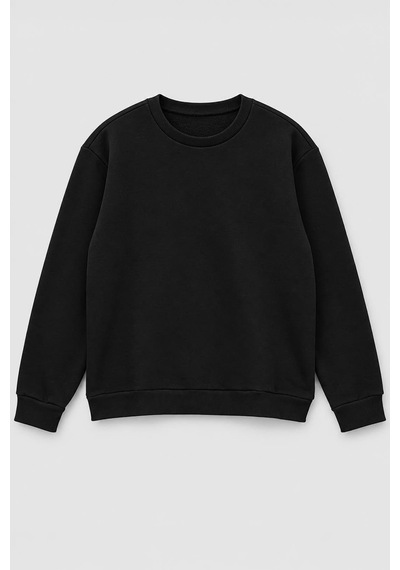 Markapia Erkek Bisiklet Yaka İçi Polarlı Düz Sweatshirt Siyah