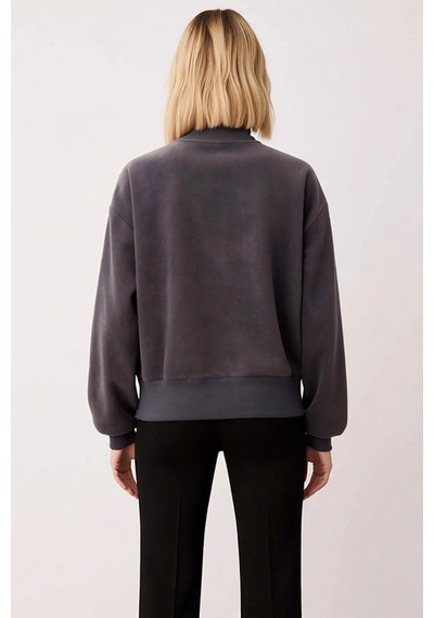 Benerly Kadın Dik Yaka Düşük Kol Fermuar Detaylı Polar Sweatshirt Fonksiy Antrasit