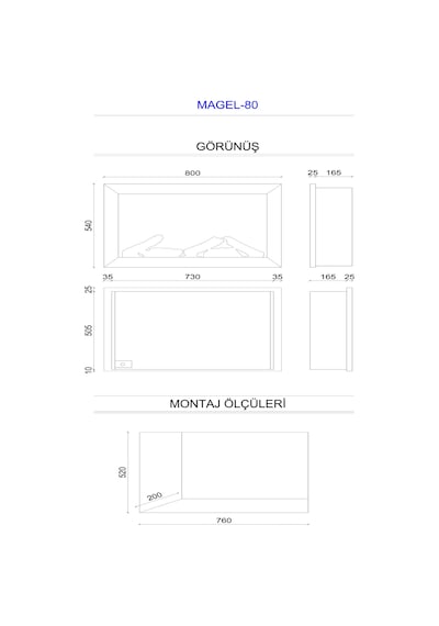 Magel 80 - Isıtmasız Elektrikli Şömine Sınırsız Renkli Metal Çerçeveli