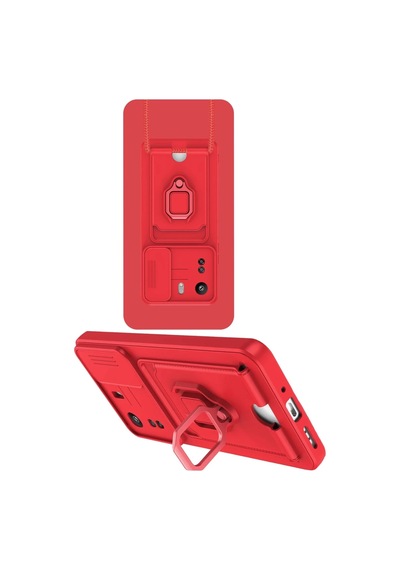Xiaomi Redmi 13c Uyumlu Kılıf Zuma Kartvizitli Yüzüklü Silikon - Kırmızı
