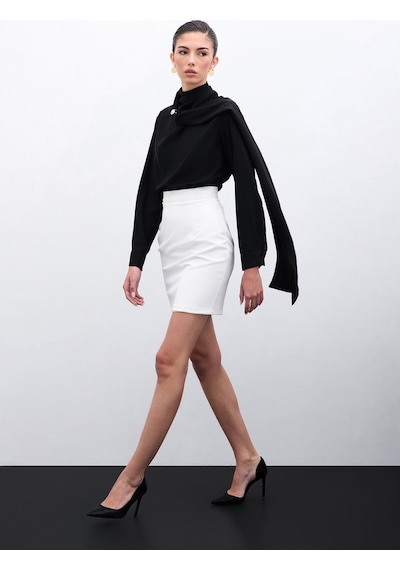 Sateen Şal Detaylı Bluz - Siyah-135955 Siyah