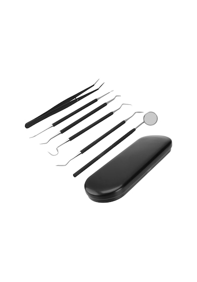 Valkyrie 6 Parça Paslanmaz Çelik Metal Kutulu Diş Tartar Temizleme Dental Ağız Bakım Seti Siyah Kutu