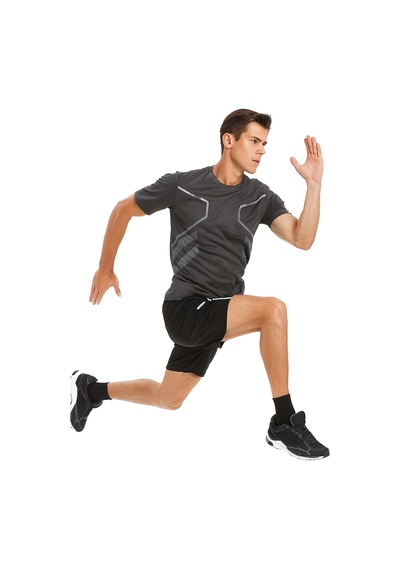 Genius Store Erkek Spor Tişört Antreman Gym Polyester Erkek Sporcu T-shirt Şeritli-tişört Füme