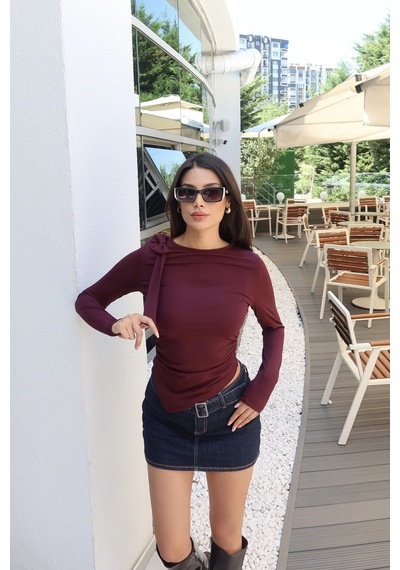 Kechi Woman Omuz Bağlamalı Asimetrik Kesim Bluz Bordo