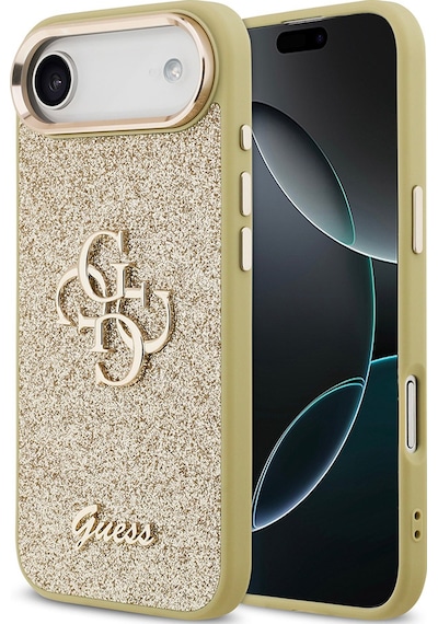 Apple Uyumlu iPhone 17 Air Kılıf Lisanslı 4g Büyük Metal Kamera Çerçeveli Ve Logolu Glitter Kapak Gold Gold