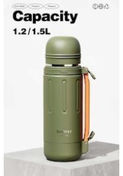 Shotay Durable Çelik Termos Matara 1500ml Yeşil Yeşil
