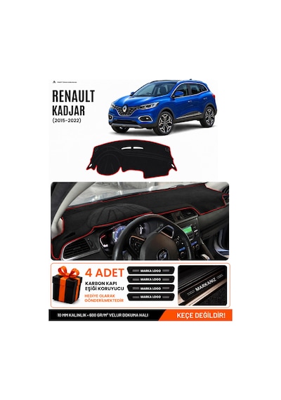 Renault Kadjar 2015-2022 Uyumlu Torpido Örtüsü, Torpido Kılıfı - Siyah-kırmızı - Re024