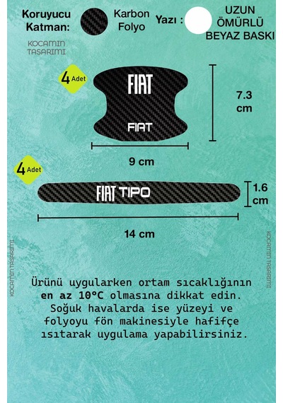 Fiat Tipo Karbon Kapı Kolu Koruma Seti 8 Parça Beyaz Yazılı Şık Ve Dayanıklı Folyo Seti
