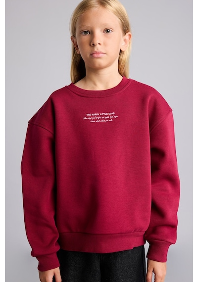 Defacto Relax Fit Bisiklet Yaka Düşük Omuzlu Baskılı Sweatshirt Kız Çocuk I3382a826aubr239 Bordo-br239