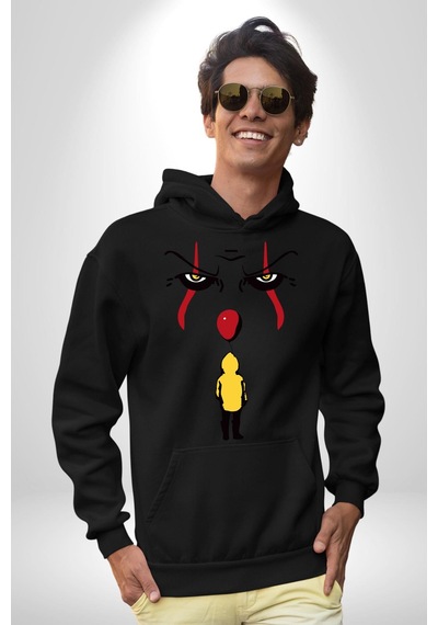 Pennywise Vs Georgie Korku Filmi Kadın Erkek Siyah Kapüşonlu Sweatshirt Hoodie Siyah
