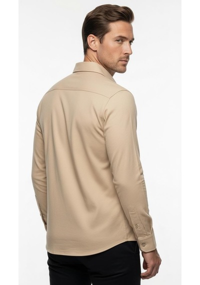 Plus Scorpion Erkek Beyaz Klasik Gömlek Slim Fit, Düz Model, Şık Ofis & Günlük Kombin Bej