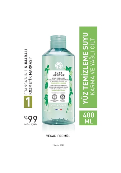 Yves Rocher Karma ve Yağlı Ciltler İçin Gözenek Sıkılaştırıcı Pure Menthe Prebiyotik Miseler Su 400 ML