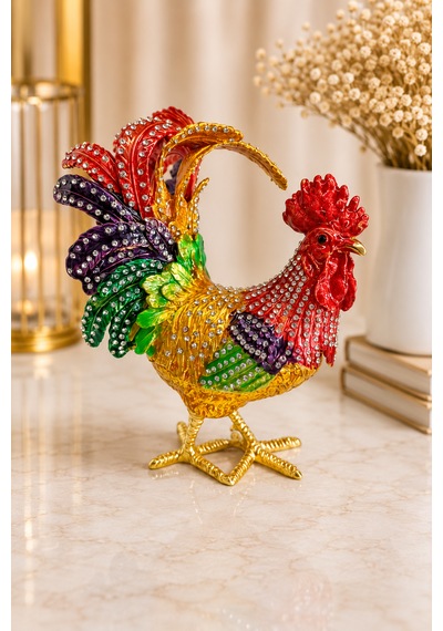 Kristal Taşlı Horoz Biblo Battal Boy 19x15 Cm Dekoratif Masaüstü Süsü Şans, Bereket Ve Güç Sembolü Hediyelik Ev & Ofis Dekoru Kırmızı