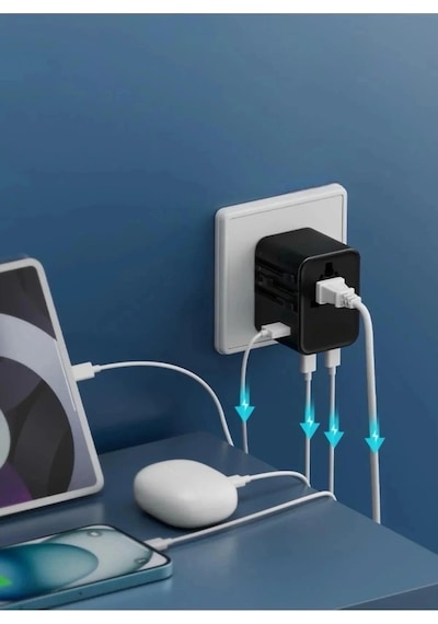 25w Evrensel Seyahat Adaptörü, Eu/us/uk/au Priz Dönüştürücü, 1x Usb, 2x Type-c Hızlı Şarj