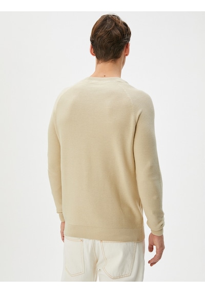 Koton Triko Kazak Basic Bisiklet Yaka Reglan Kol Pamuklu Ekru 4wam70059ht Ekru
