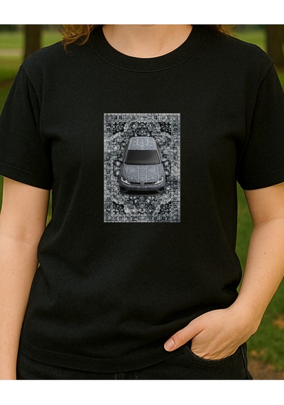 Etnik Golf Baskılı T-shirt Siyah