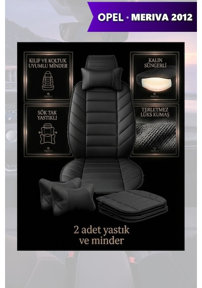 Opel Meriva 2012 Uyumlu Siyah Renk Premium Lüks 2 Adet Minder Ve Yastık