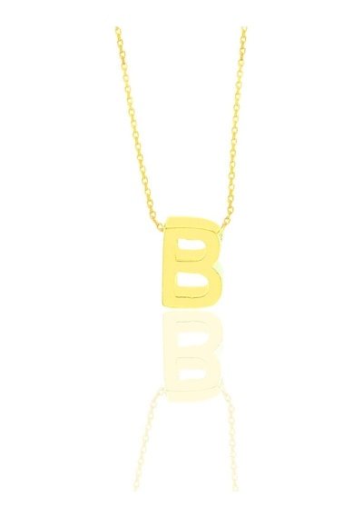 Gümüş Altın Yaldızlı Üç Boyutlu Minimal B Harf Kolye