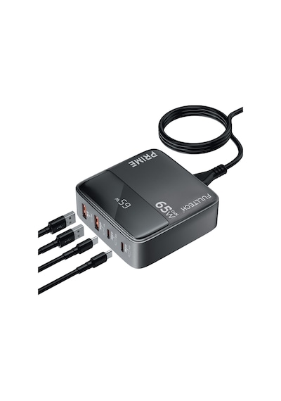Fulltech Fc55 65w Gan Masaüstü Şarj Cihazı 4 Lü 2x Usb-c + 2x Usb-a Hızlı Şarj Hub, Lcd Ekranlı, 1