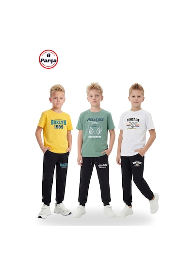 Panios Kids 3'lü Yuvarlak Yaka Baskı Detaylı Erkek Detaylı 6 Parça Erkek Çocuk Alt Üst Takım Sarı - Beyaz Panios Kids 3'lü Yuvarlak Yaka Baskı Detaylı Erkek Detaylı 6 Parça Erkek Çocuk Alt Üst Takım Sarı - Beyaz