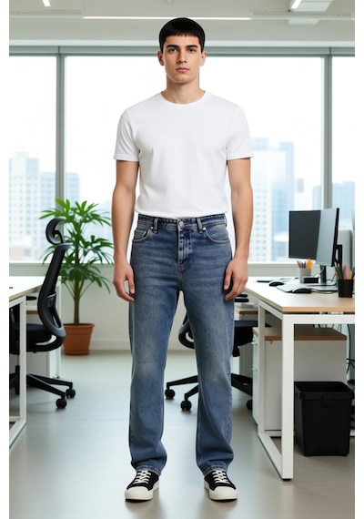 Ersefa Erkek Geniş Paça Kot Pantolon Cool & Comfort Fonksiyonel Dayanıkl Mavi