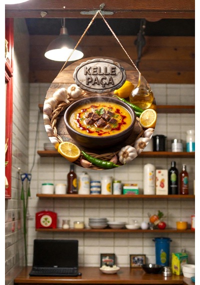 Kelle Paça Çorbası İpli Mdf Ahşap Kapı Duvar Süsü, Restoran, Mutfak Dekoratif Tablo