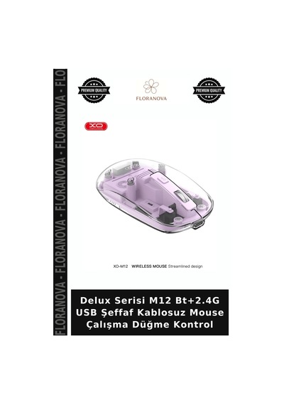 Delux Serisi M12 Bt+2.4g Usb Şeffaf Kablosuz Mouse Çalışma Düğme Kontrol
