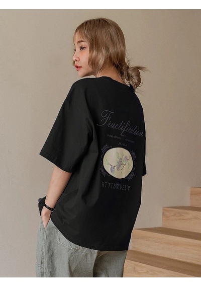 Flood Of Style Kadın Siyah Fructification Baskılı Oversize T-shirt
