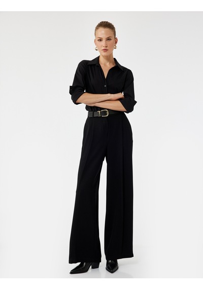 Koton Slim Fit Düğmeli Klasik Yaka Uzun Kollu Poplin Gömlek Siyah 7wak60016uw