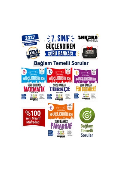 2027 7.sınıf Güçlendiren Matematik-türkçe-fen-parag.bağlam Temelli %100 Yeni Müfredat Soru Bankası Seti+kronometre