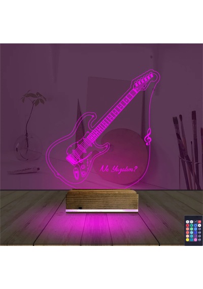 Luvivia Elektro Gitar Müzik Kişiye Özel 3d Lamba - Masa Gece Lambası V1 Şeffaf