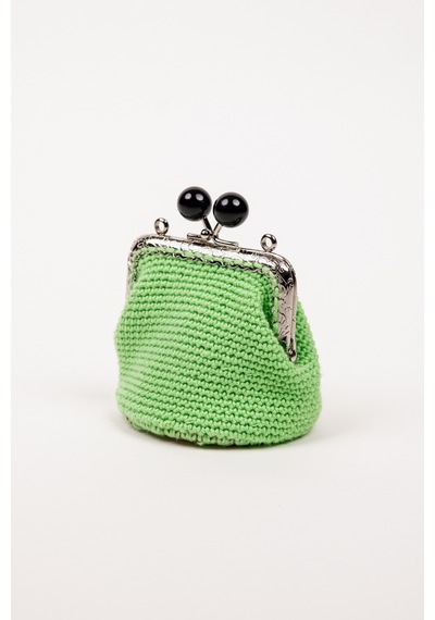 Fabric Craft Bag Bozuk Para Cüzdanı Merserize İplik Klipsli Örgü Açık Yeşil